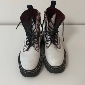 Proenza Schouler Chunky White Leather Lace-Up Boots with Black Soles